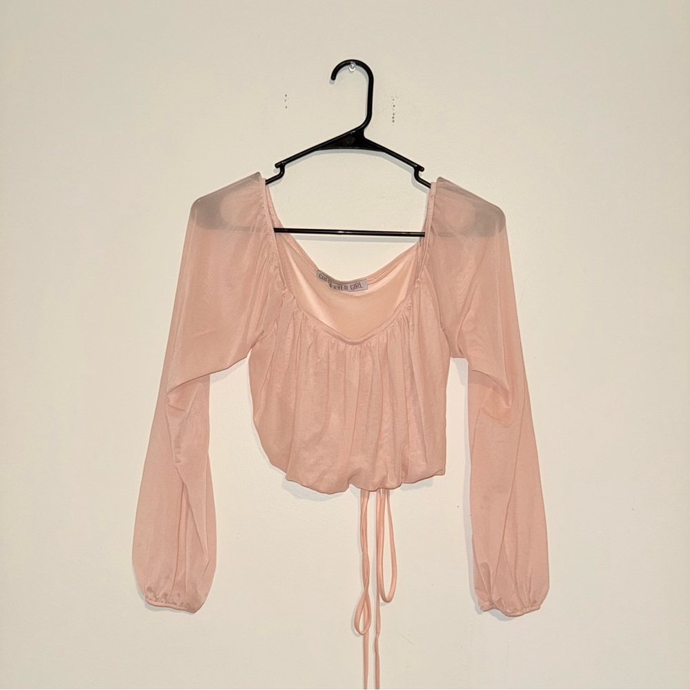 Green Eyed Girl | Elegant Pink Women's Blouse With Mesh Sleeves
